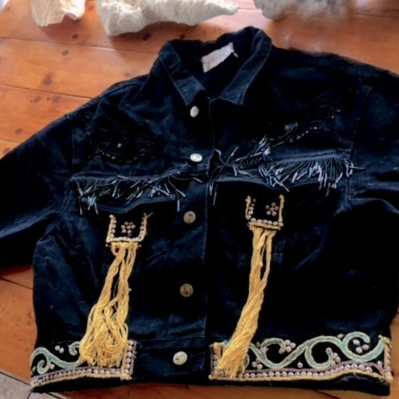 Gloria Jean Jacket Burmese Kalaga Elephant Sequins Glass Beads Dolman Sleeves M - Picture 6 of 6